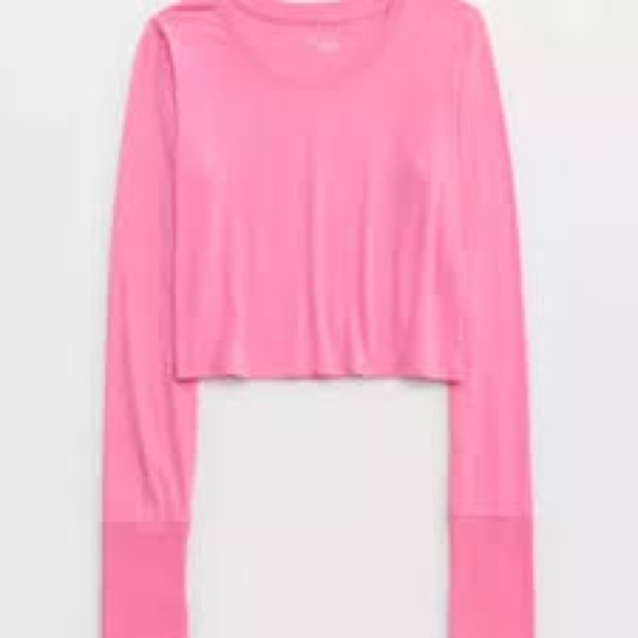 aerie Tops - Offline by Aerie Pink Long Sleeve Crop Top with tumbholes